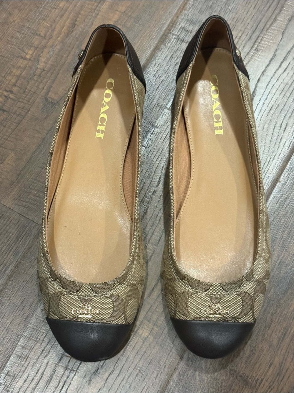 Coach Signature Canvas Ballet Flats in Khaki and Black